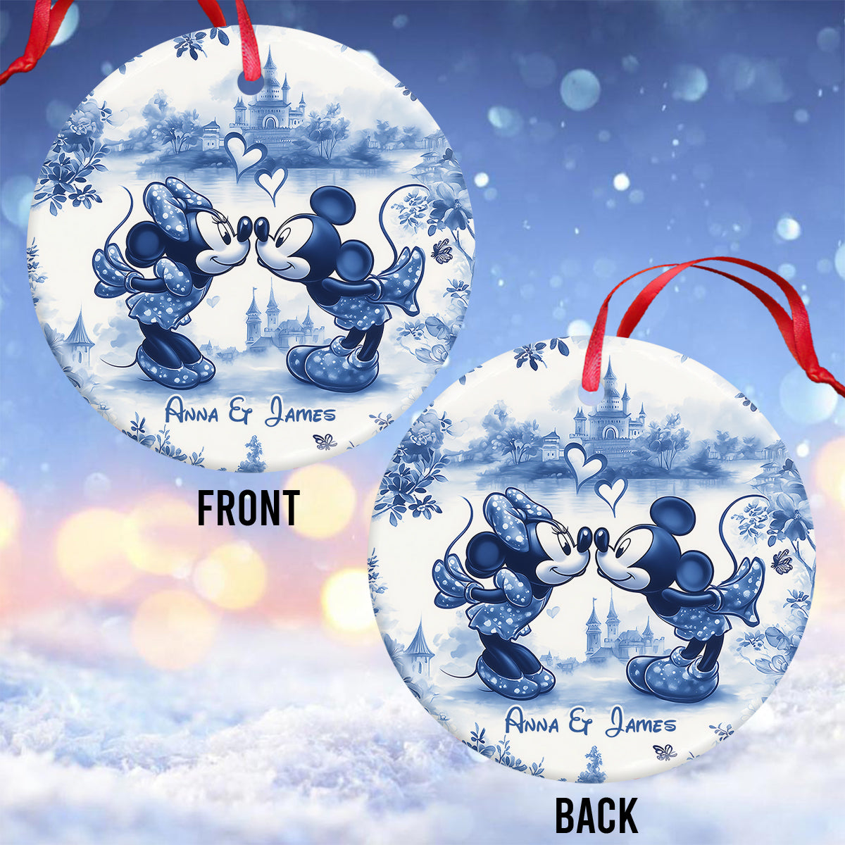 Magic Couple - Personalized Mouse Ceramic Circle Ornament