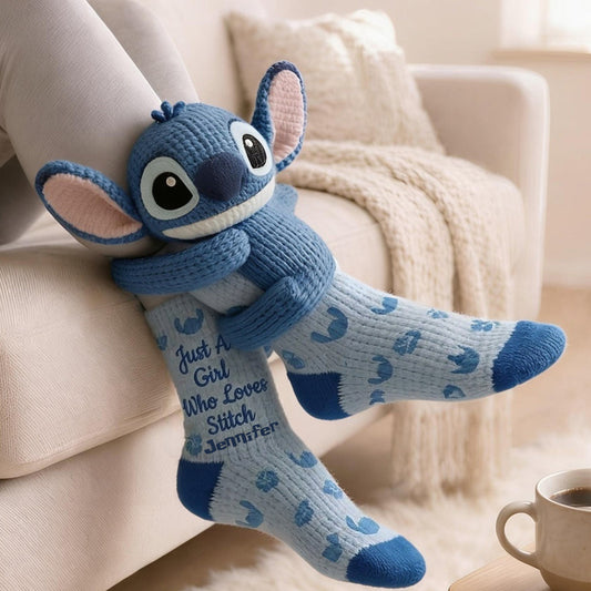 Just A Girl Who Loves Stitch - Personalized Ohana Socks With Plush Doll