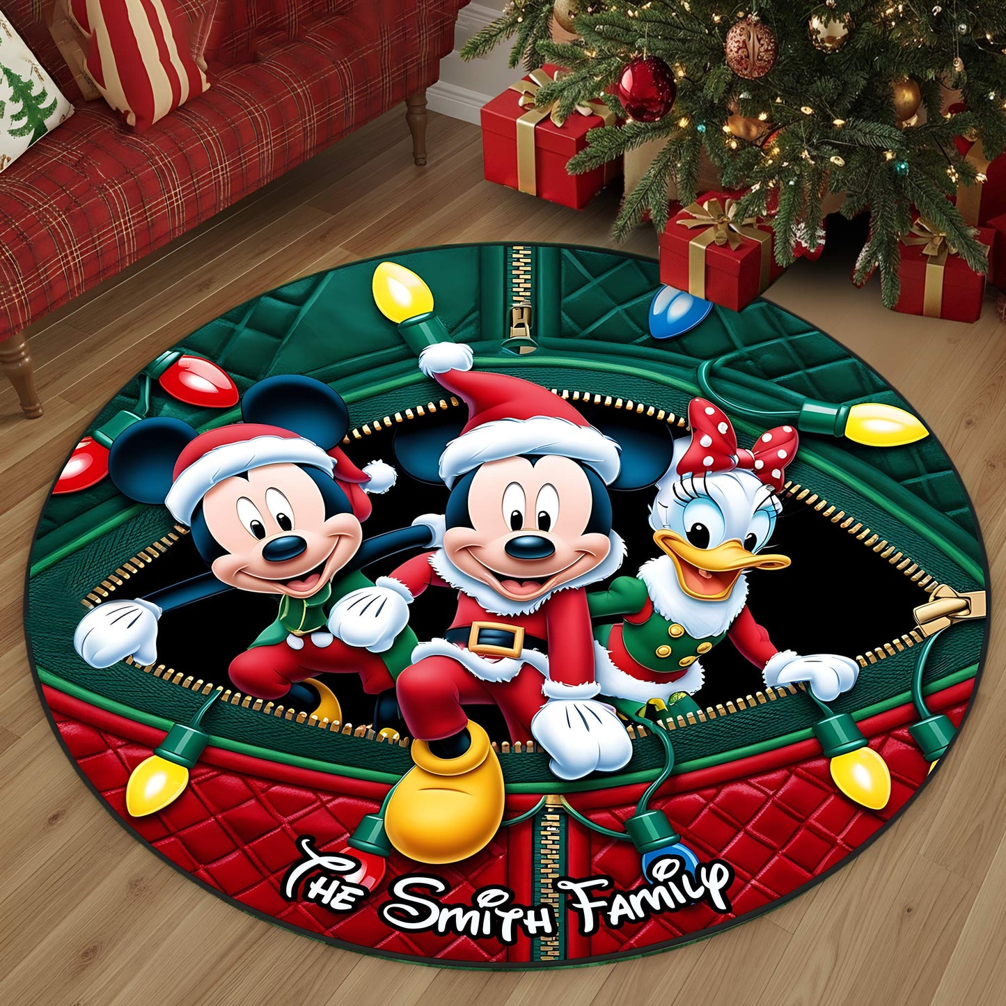 Merry Christmas - Personalized Mouse Round Rug