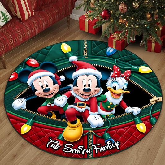 Merry Christmas - Personalized Mouse Round Rug