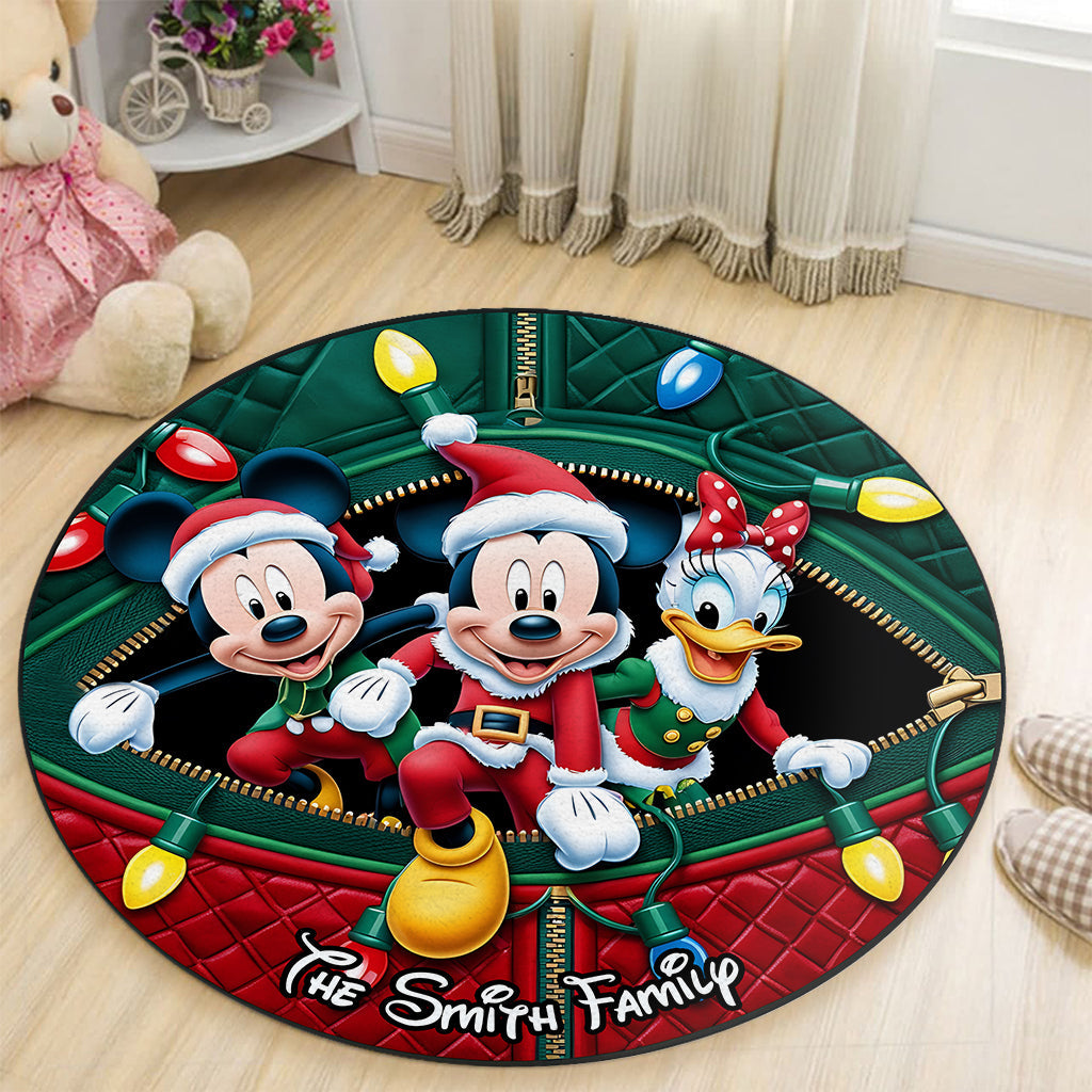 Merry Christmas - Personalized Mouse Round Rug
