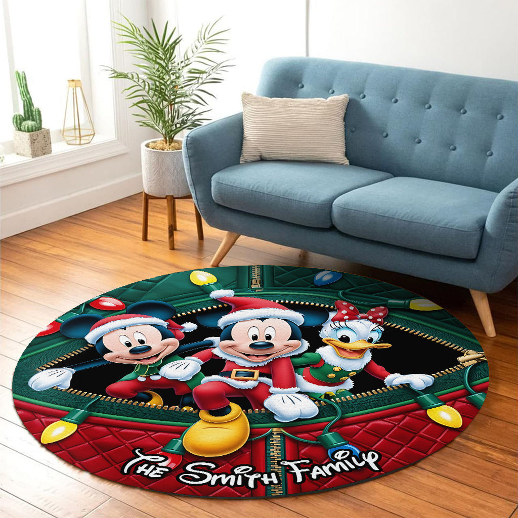 Merry Christmas - Personalized Mouse Round Rug