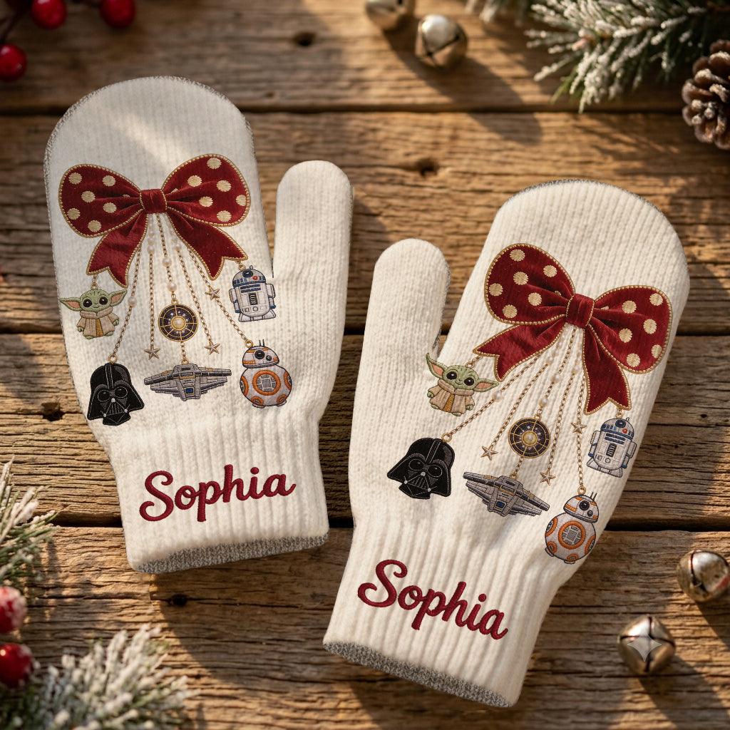 Merry Christmas - Personalized The Force Knitted Mittens