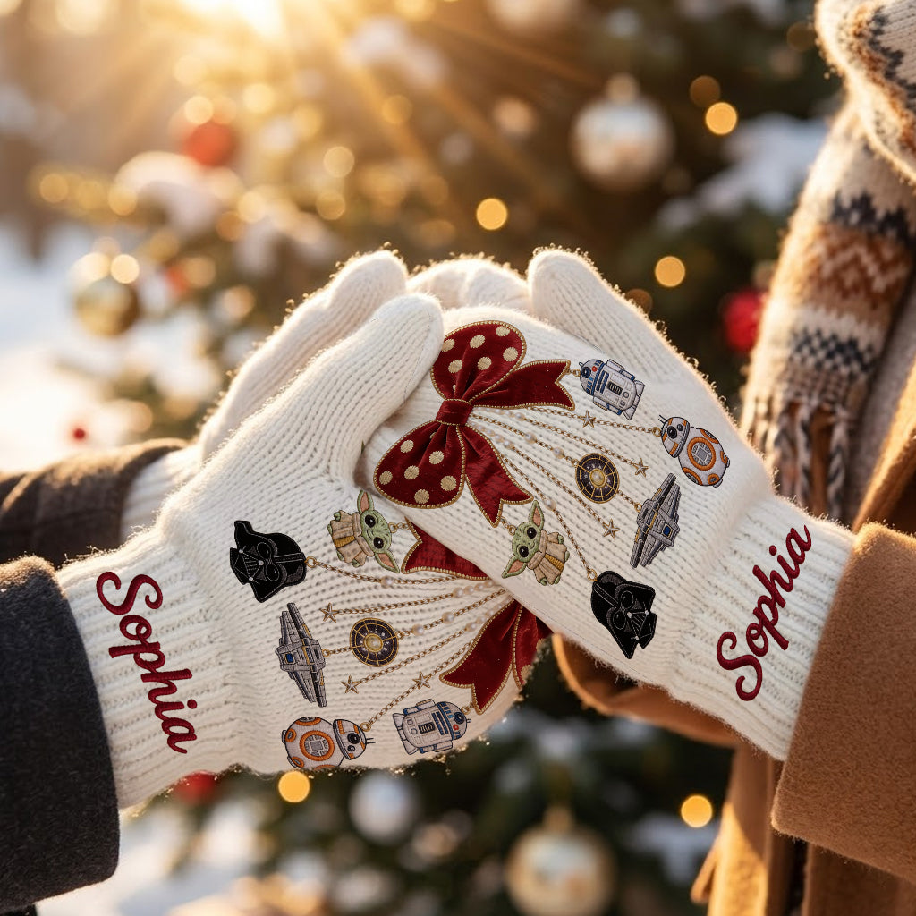 Merry Christmas - Personalized The Force Knitted Mittens