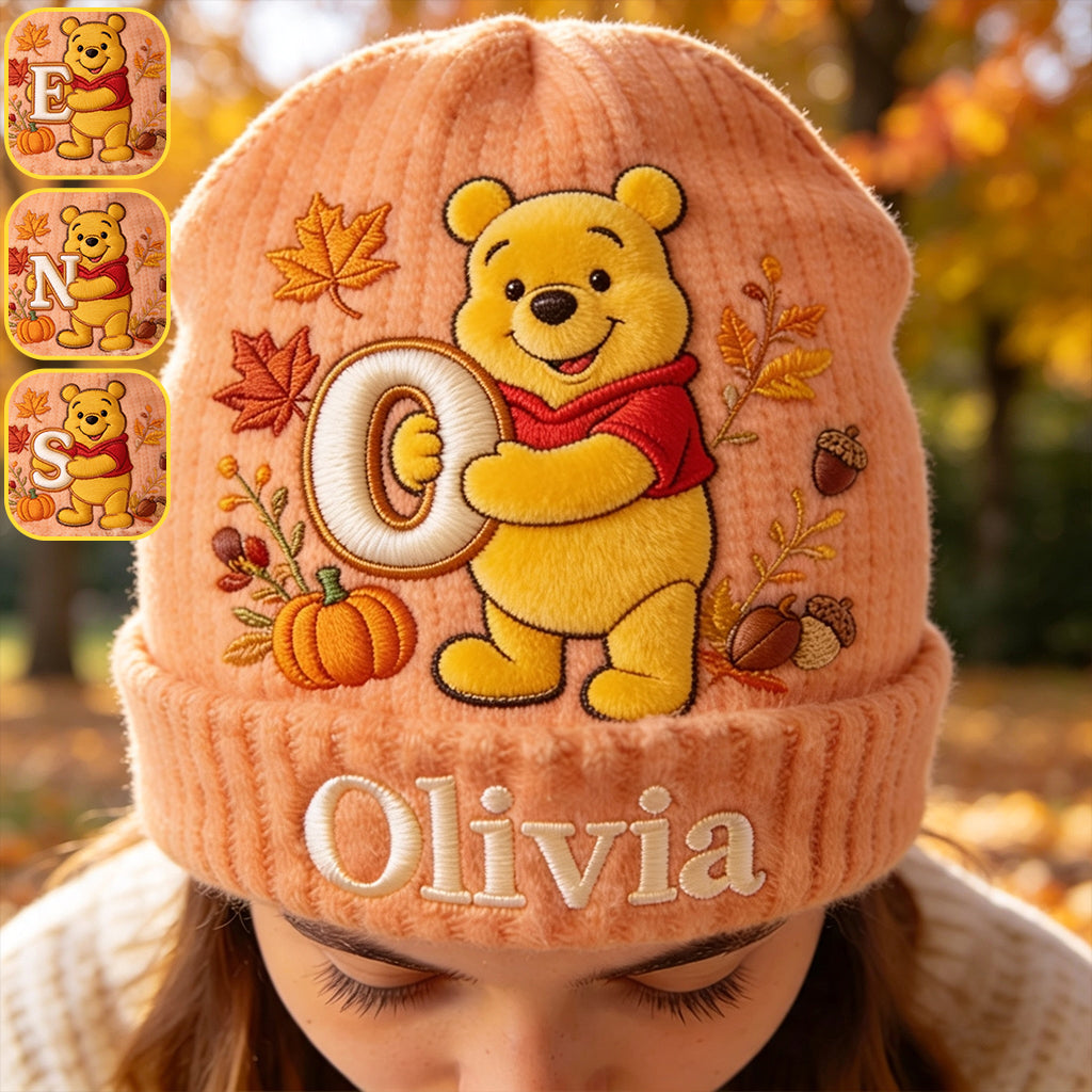Fall Vibes - Personalized Yellow Bear Beanie Hat