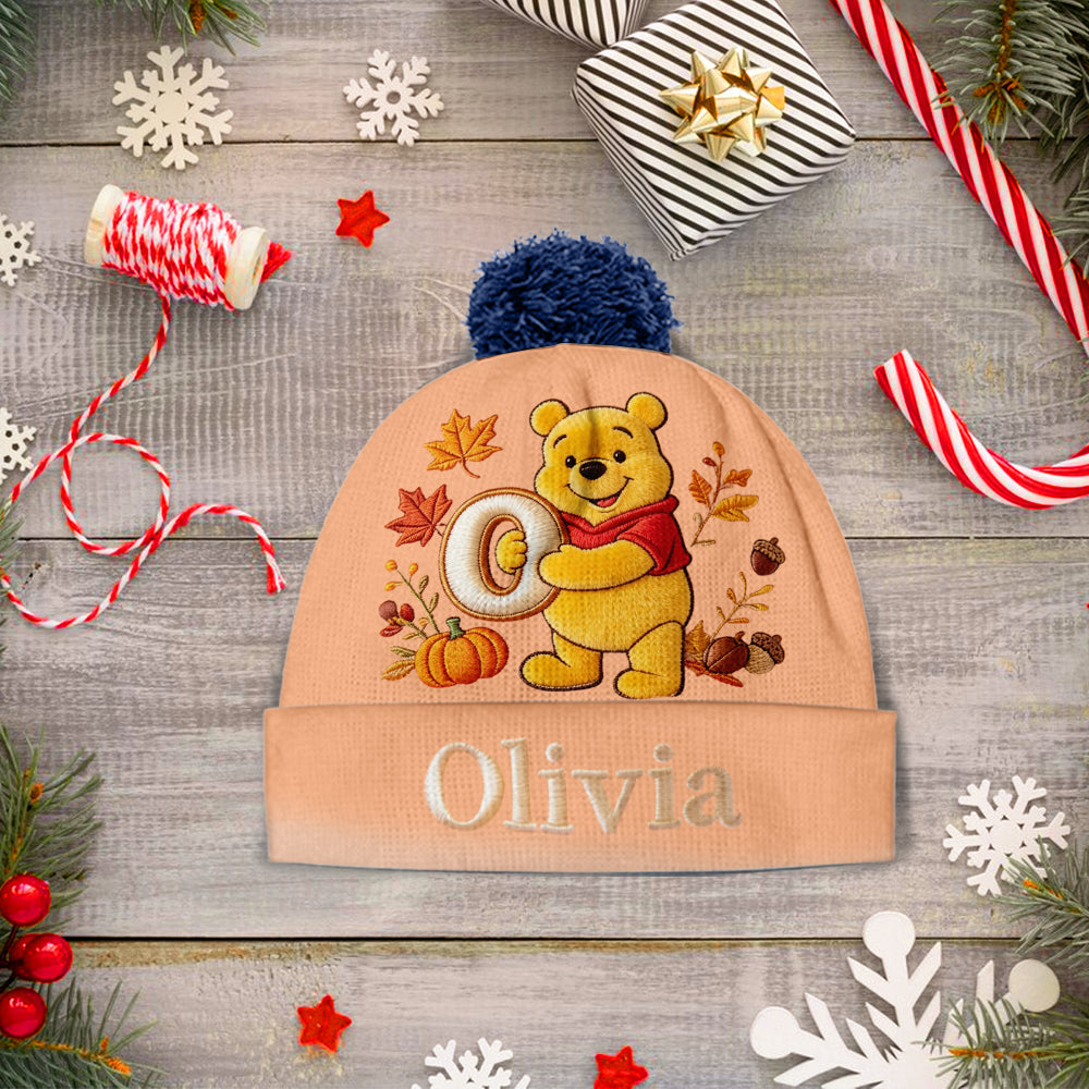 Fall Vibes - Personalized Yellow Bear Beanie Hat