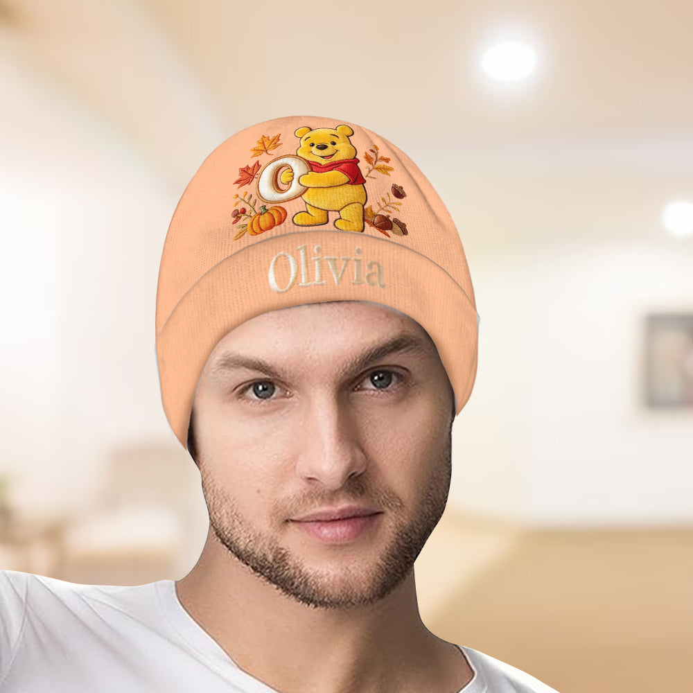 Fall Vibes - Personalized Yellow Bear Beanie Hat
