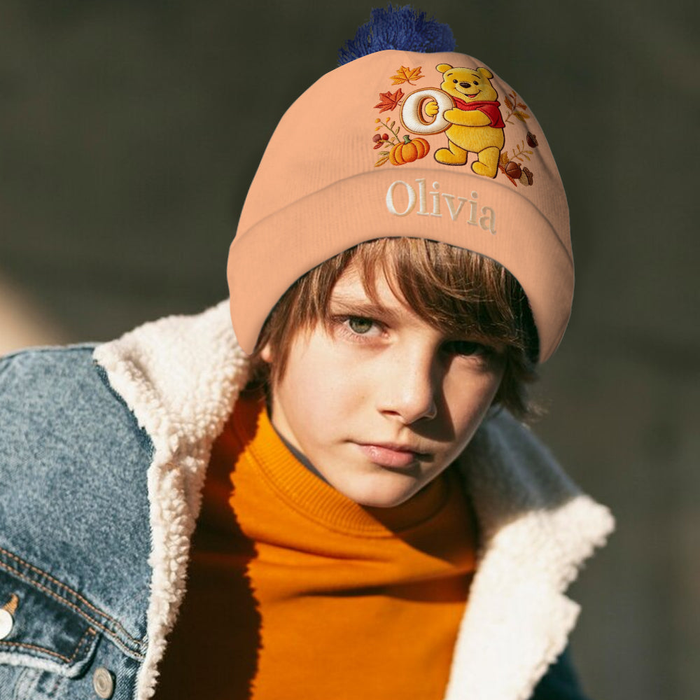 Fall Vibes - Personalized Yellow Bear Beanie Hat