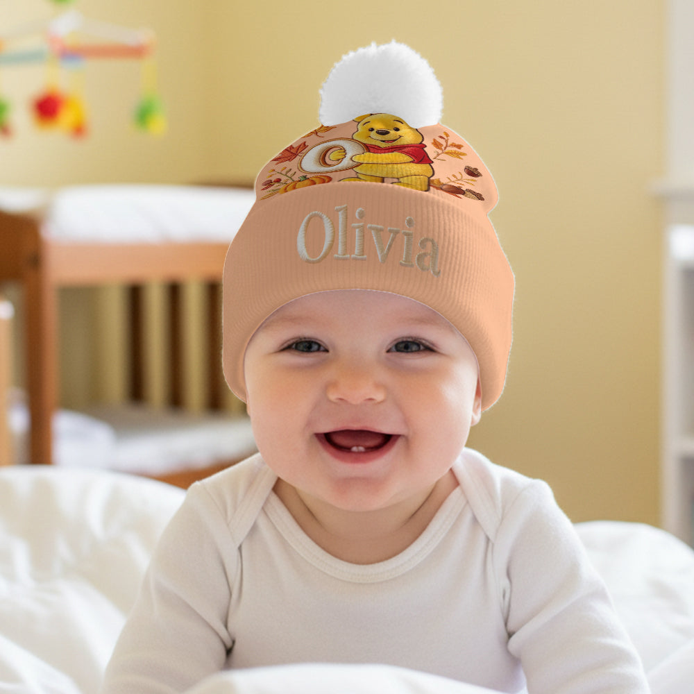 Fall Vibes - Personalized Yellow Bear Beanie Hat