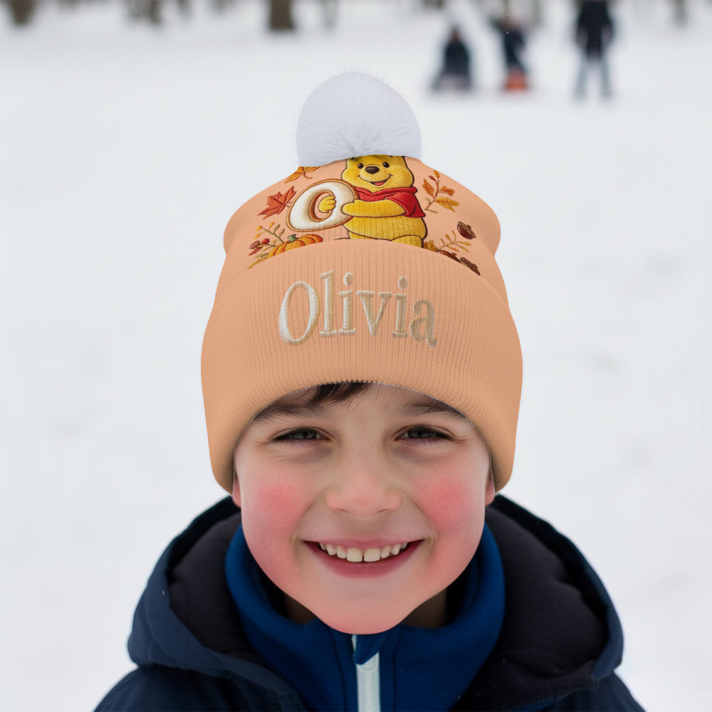 Fall Vibes - Personalized Yellow Bear Beanie Hat