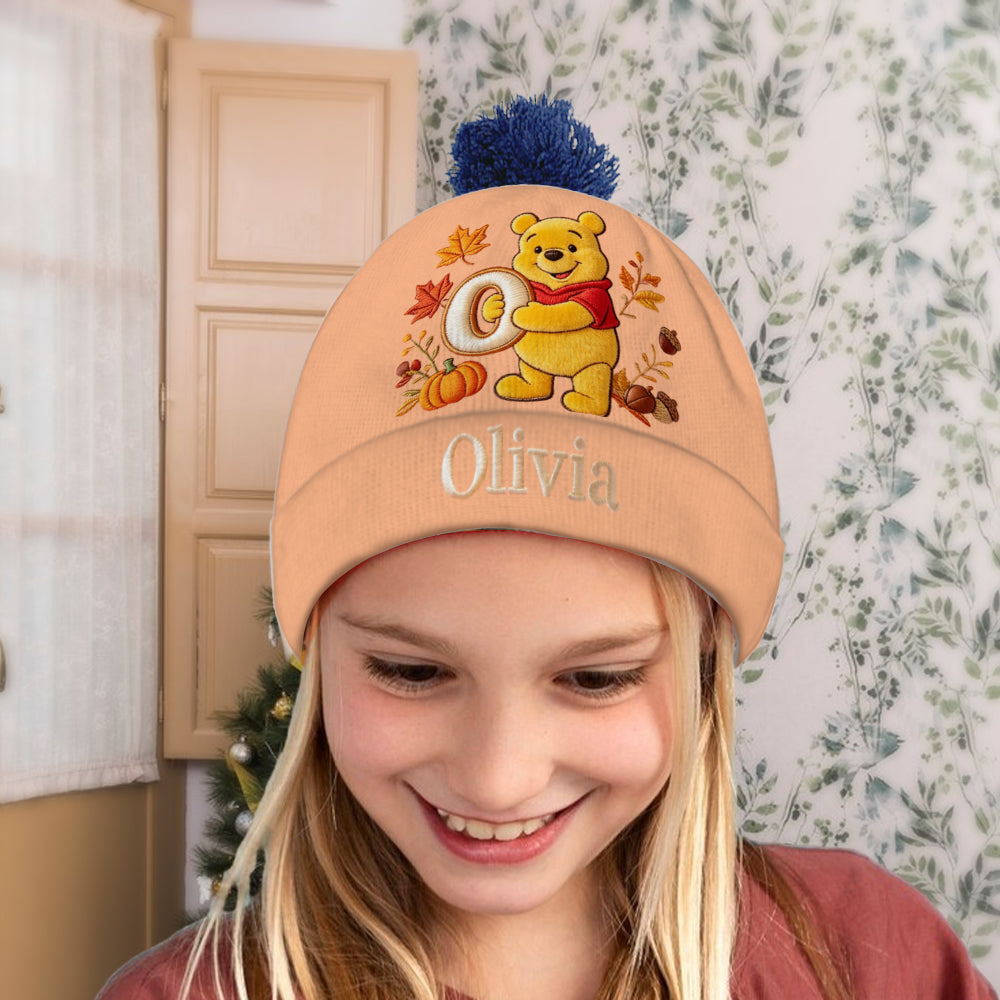 Fall Vibes - Personalized Yellow Bear Beanie Hat