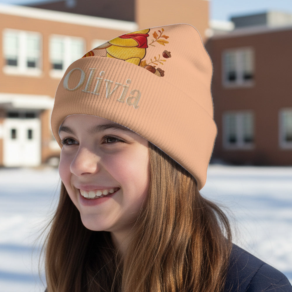 Fall Vibes - Personalized Yellow Bear Beanie Hat