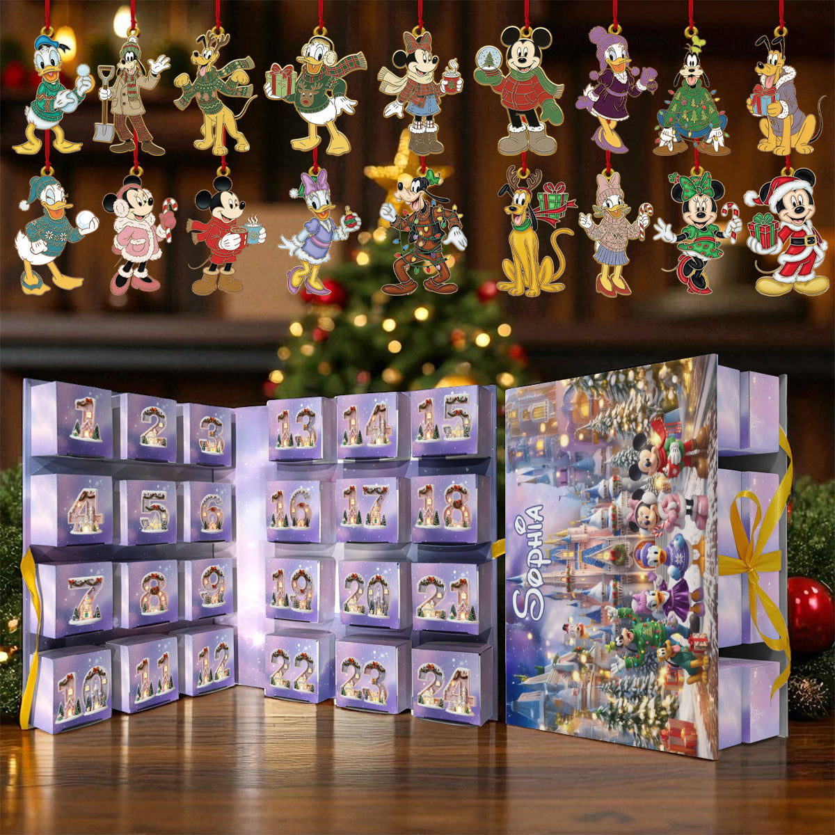 Magical Friends Christmas Countdown - Personalized Mouse Folded Advent Calendar With Ornaments