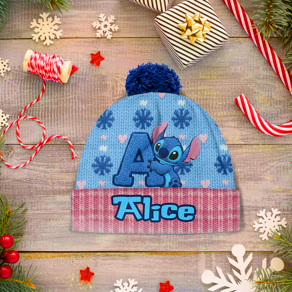 Blue Ohana Inital Name Letter - Personalized Ohana Beanie Hat