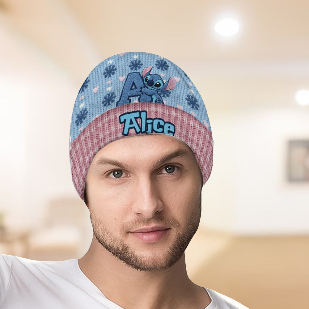 Blue Ohana Inital Name Letter - Personalized Ohana Beanie Hat