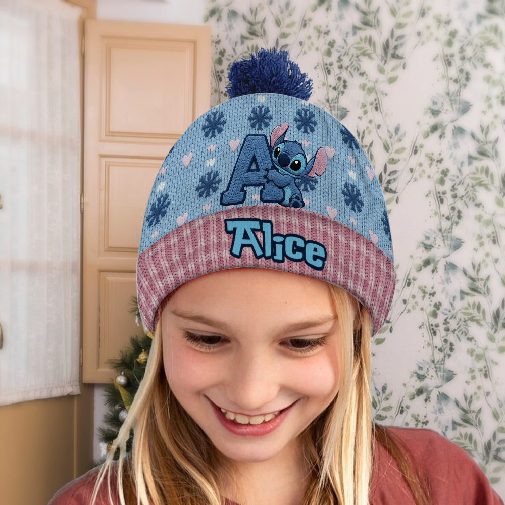 Blue Ohana Inital Name Letter - Personalized Ohana Beanie Hat