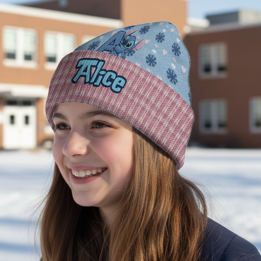 Blue Ohana Inital Name Letter - Personalized Ohana Beanie Hat