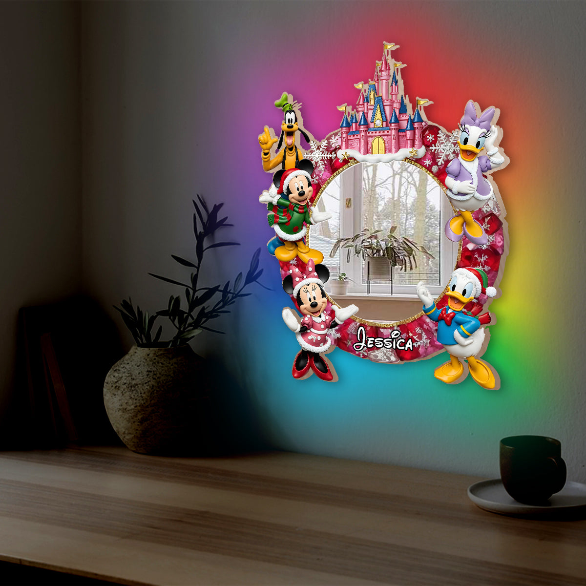 Very Merry Christmas - Personalized Mouse Wall Mirror With LED Light