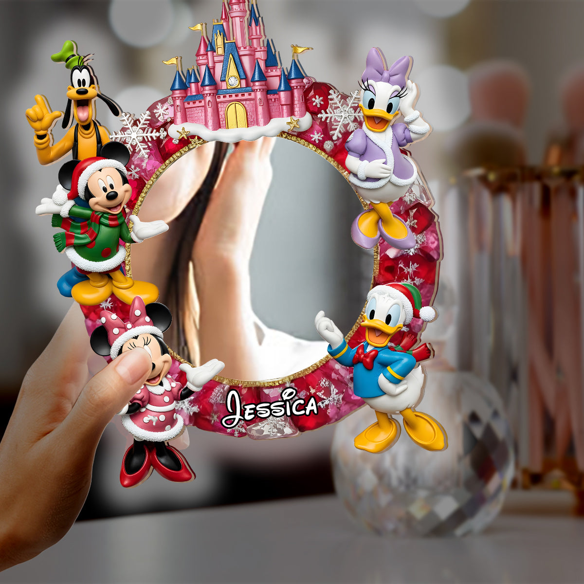 Very Merry Christmas - Personalized Mouse Wall Mirror With LED Light