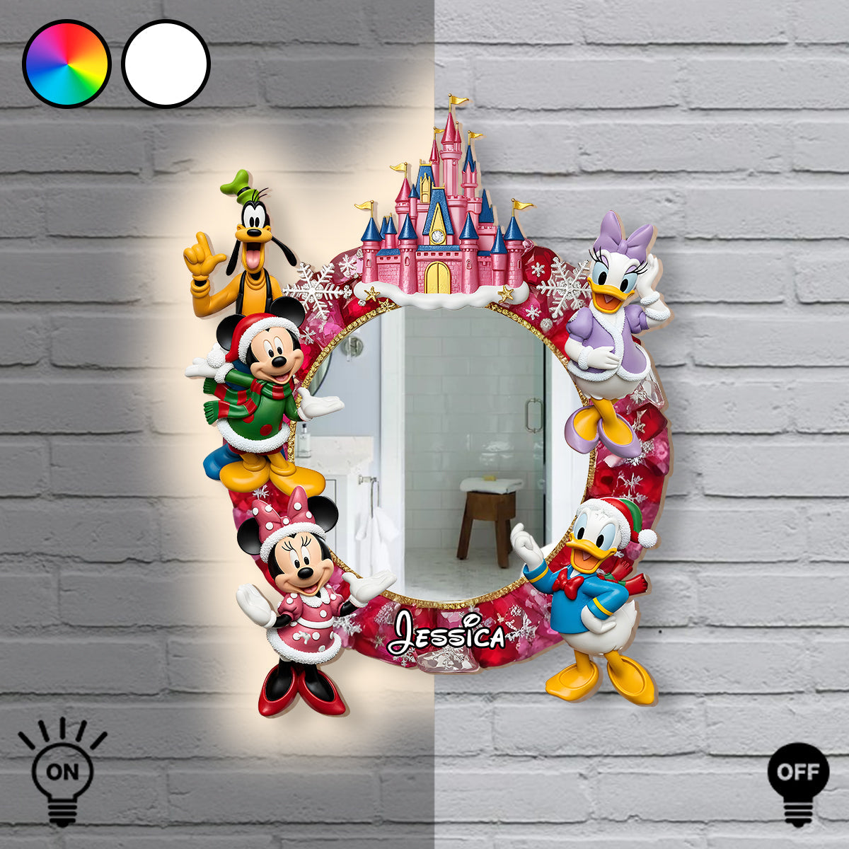 Very Merry Christmas - Personalized Mouse Wall Mirror With LED Light
