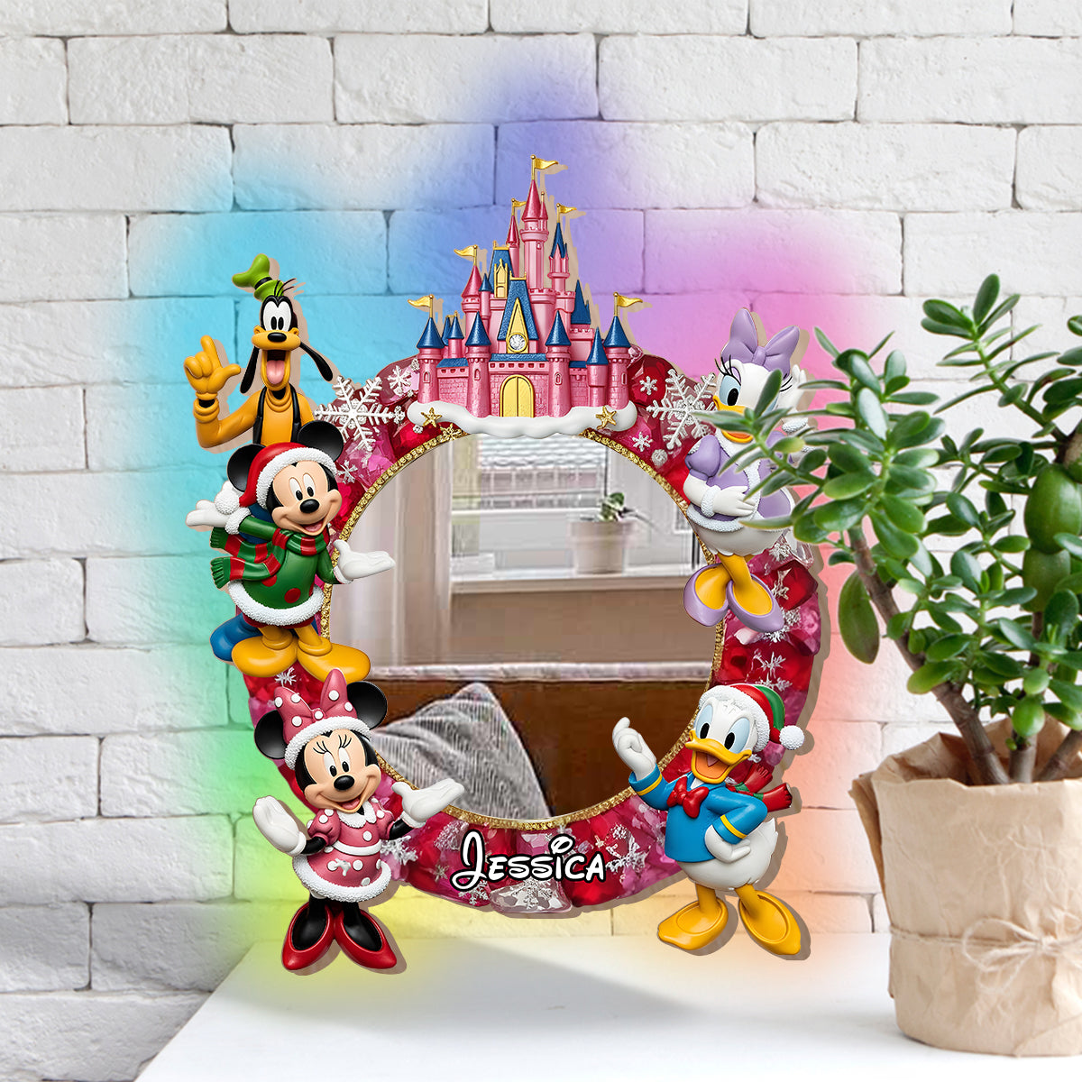Very Merry Christmas - Personalized Mouse Wall Mirror With LED Light