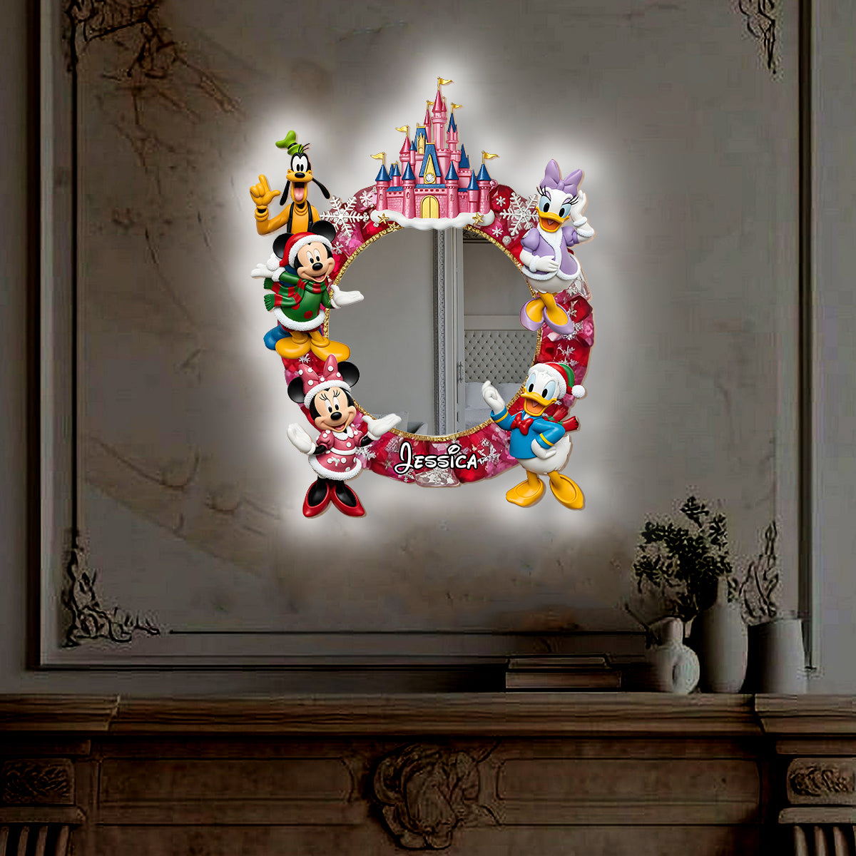 Very Merry Christmas - Personalized Mouse Wall Mirror With LED Light