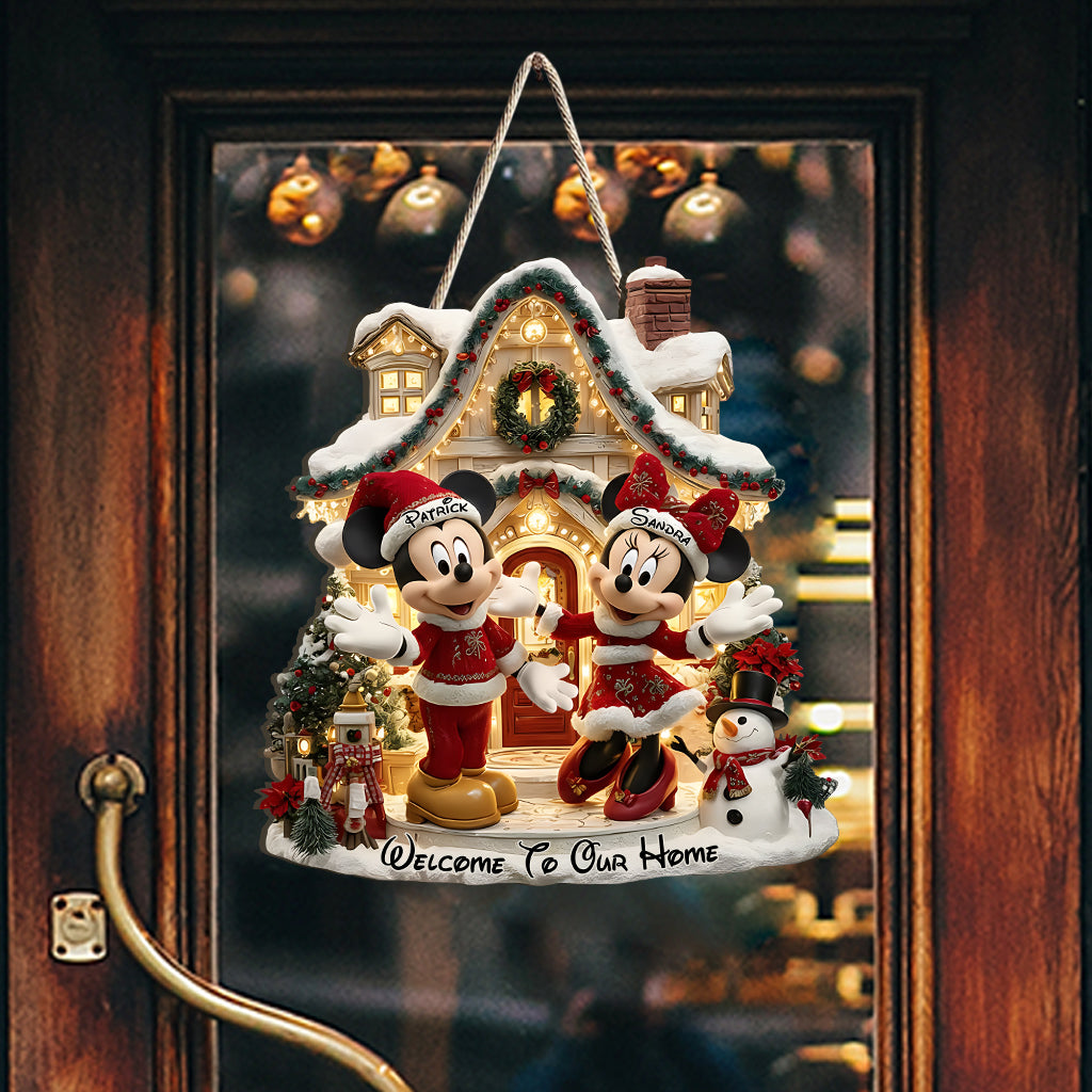 Welcome To Our Home - Personalized Mouse Custom Shaped Wood Sign