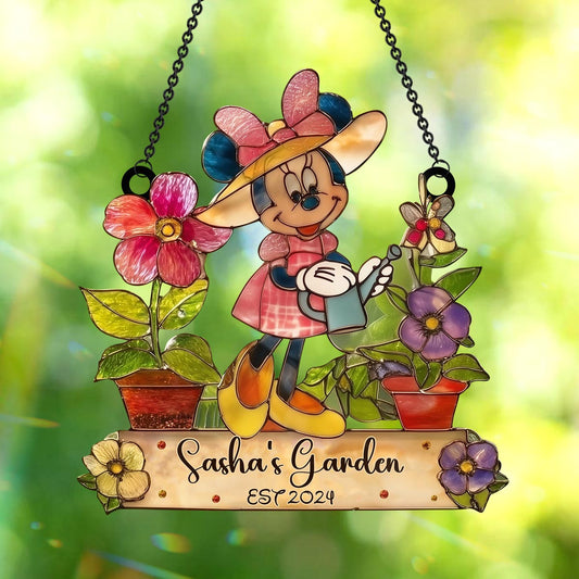 Mouse Gardening - Just A Girl Who Loves Gardening - Personalized Gardening Window Hanging Suncatcher Ornament