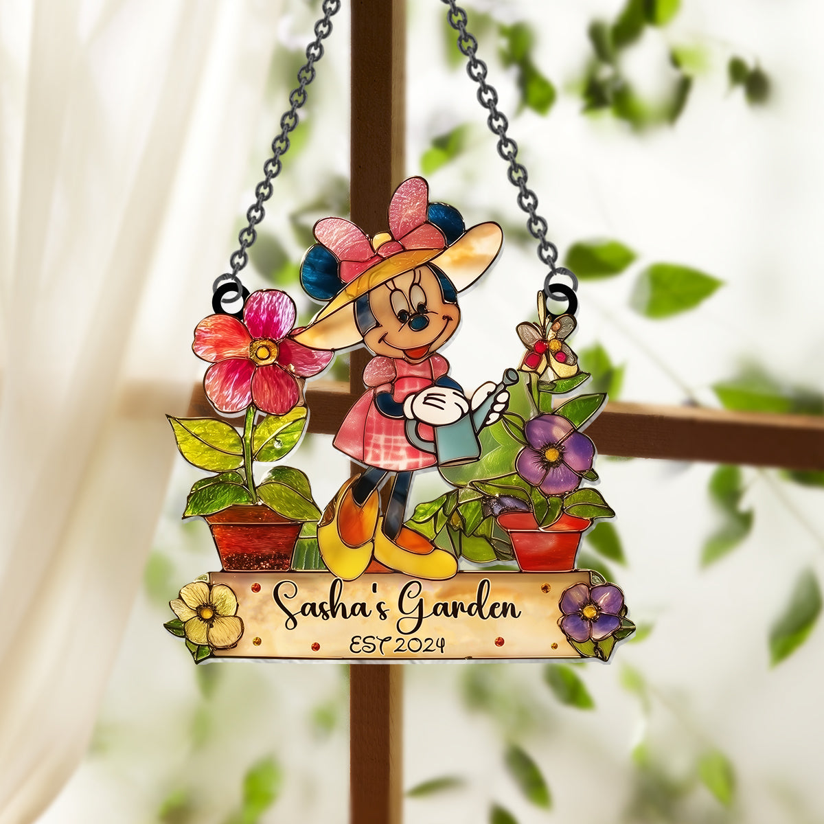 Mouse Gardening - Just A Girl Who Loves Gardening - Personalized Gardening Window Hanging Suncatcher Ornament