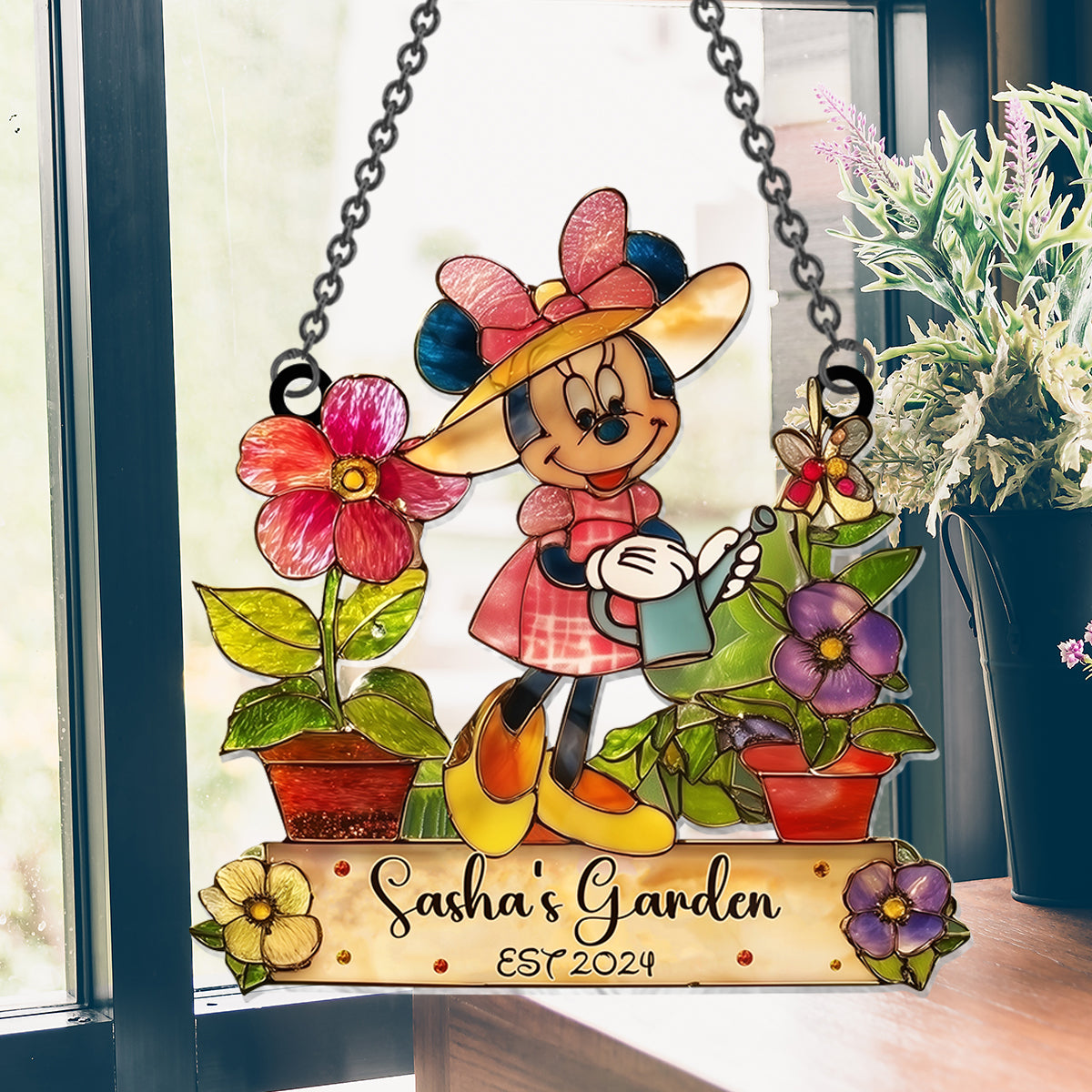 Mouse Gardening - Just A Girl Who Loves Gardening - Personalized Gardening Window Hanging Suncatcher Ornament