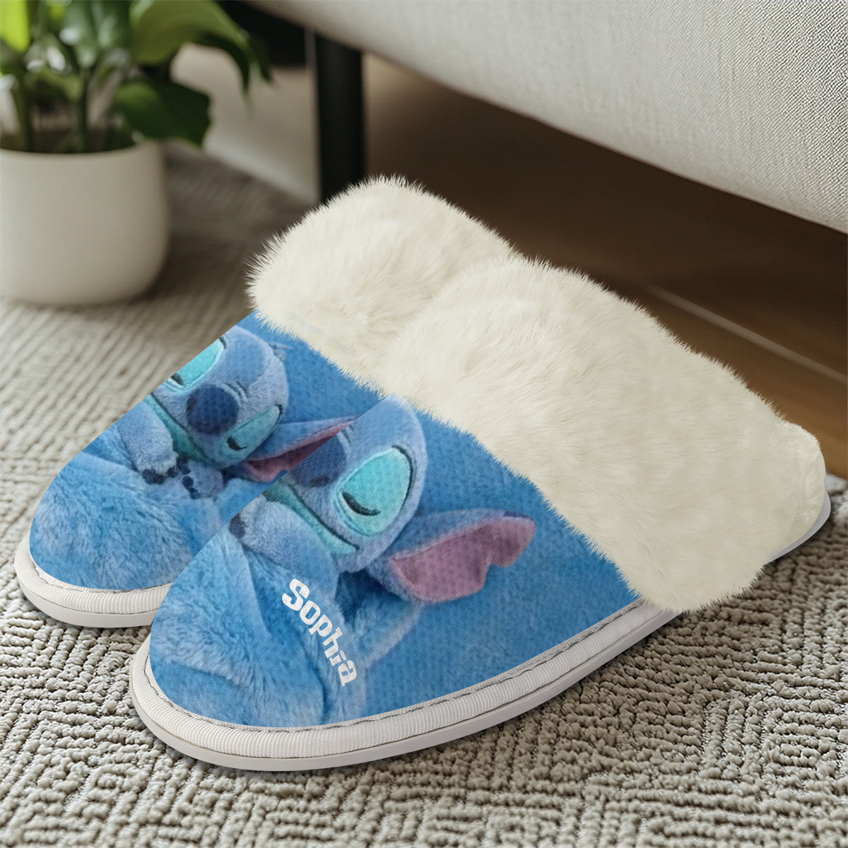 Sleeping Blue Ohana - Personalized Ohana Slippers With Fur Lining