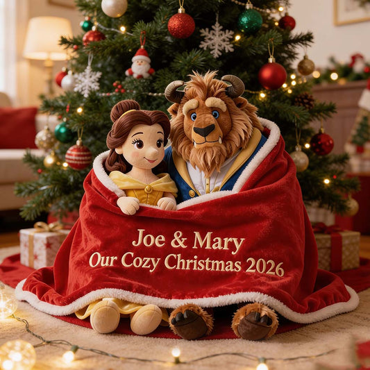Couple Cozy Christmas - Personalized Beauty And The Beast Premium Faux Fur Pillow
