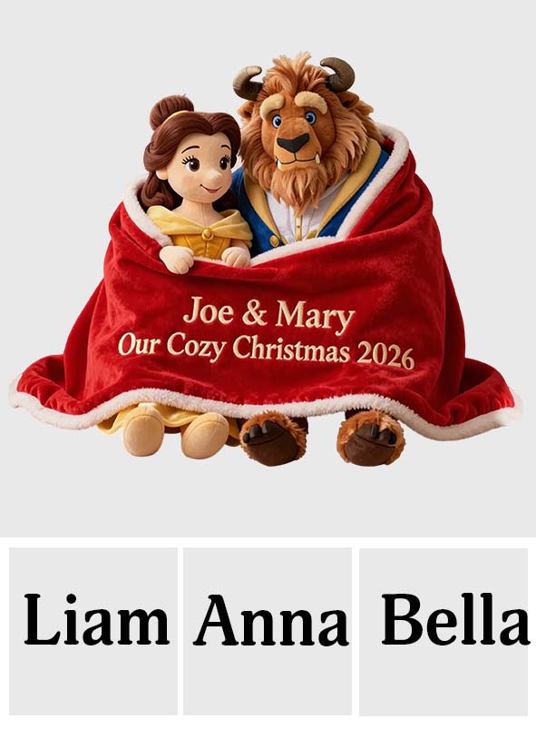 Couple Cozy Christmas - Personalized Beauty And The Beast Premium Faux Fur Pillow