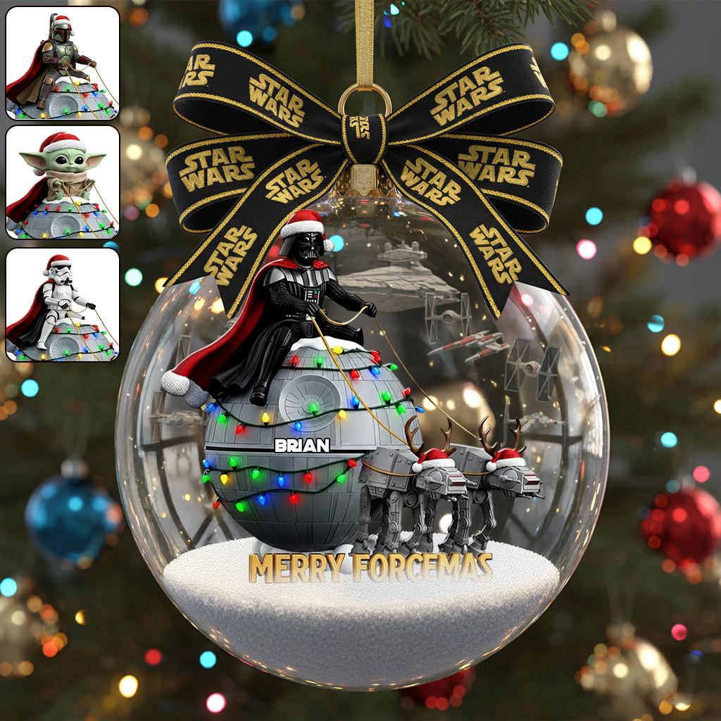 Merry Forcemas - Personalized The Force Snow Globe Ornament With Bow