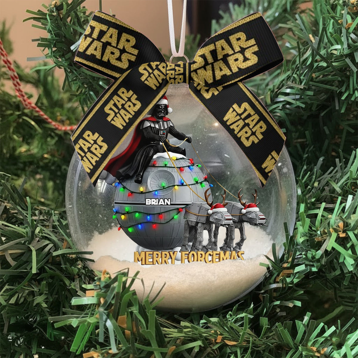 Merry Forcemas - Personalized The Force Snow Globe Ornament With Bow