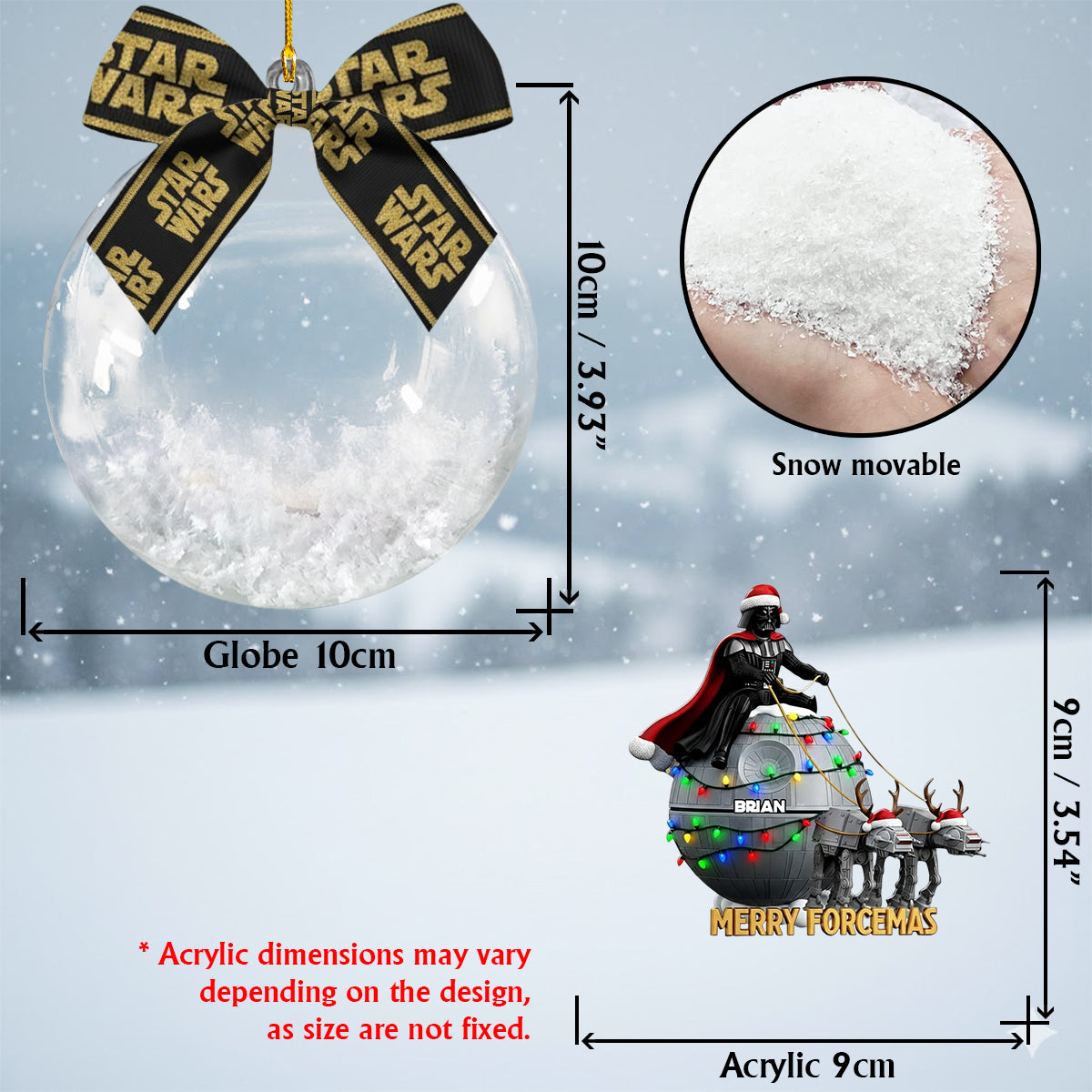 Merry Forcemas - Personalized The Force Snow Globe Ornament With Bow