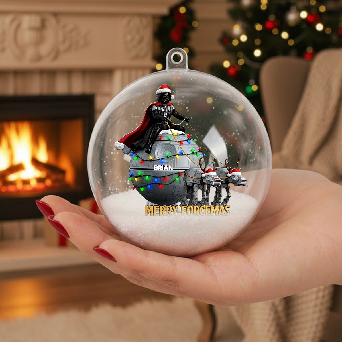 Merry Forcemas - Personalized The Force Snow Globe Ornament With Bow
