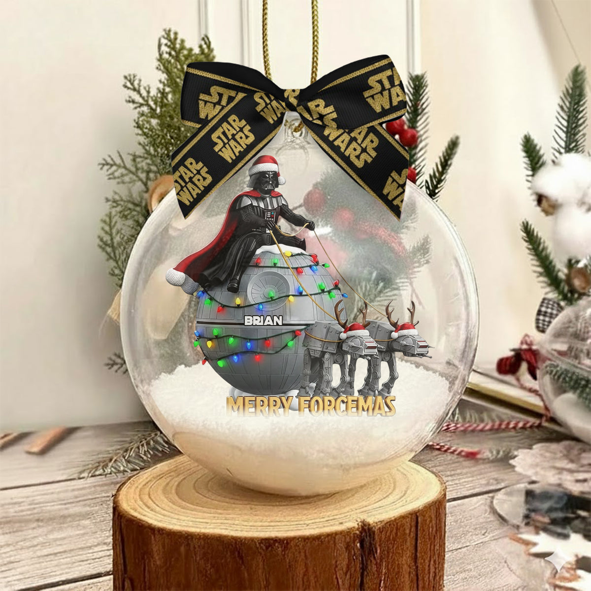 Merry Forcemas - Personalized The Force Snow Globe Ornament With Bow