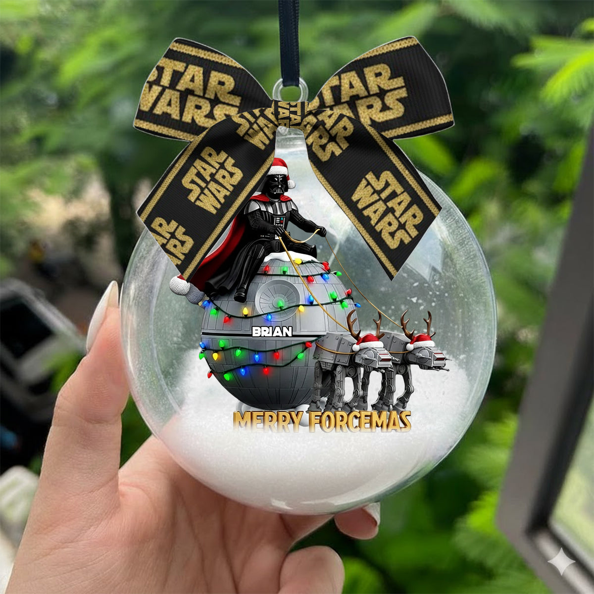 Merry Forcemas - Personalized The Force Snow Globe Ornament With Bow