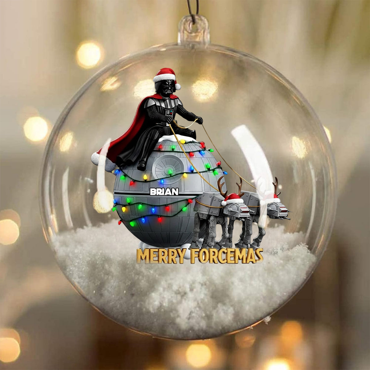 Merry Forcemas - Personalized The Force Snow Globe Ornament With Bow