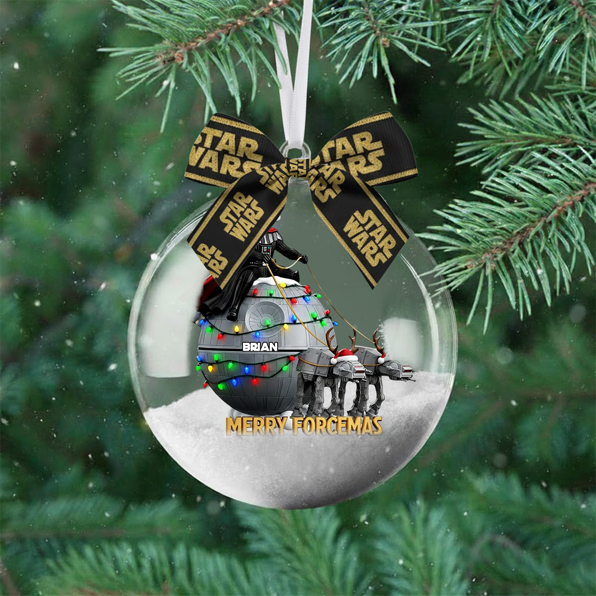 Merry Forcemas - Personalized The Force Snow Globe Ornament With Bow