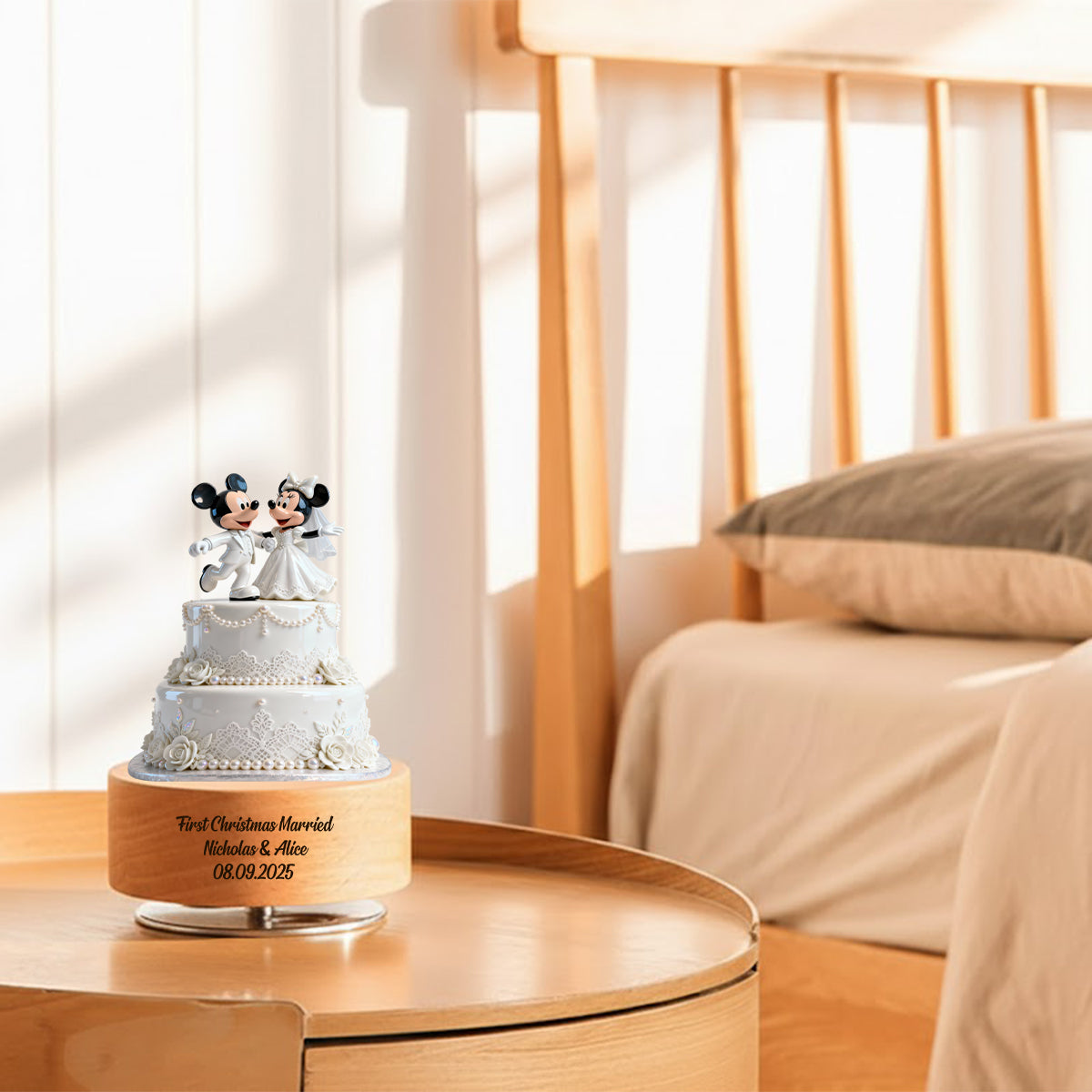 Our First Christmas Married - Wedding Cake First Christmas Married - Mouse Couple - Personalized Mouse Rotating Music Plaque