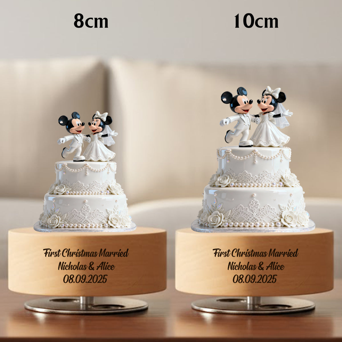 Our First Christmas Married - Wedding Cake First Christmas Married - Mouse Couple - Personalized Mouse Rotating Music Plaque