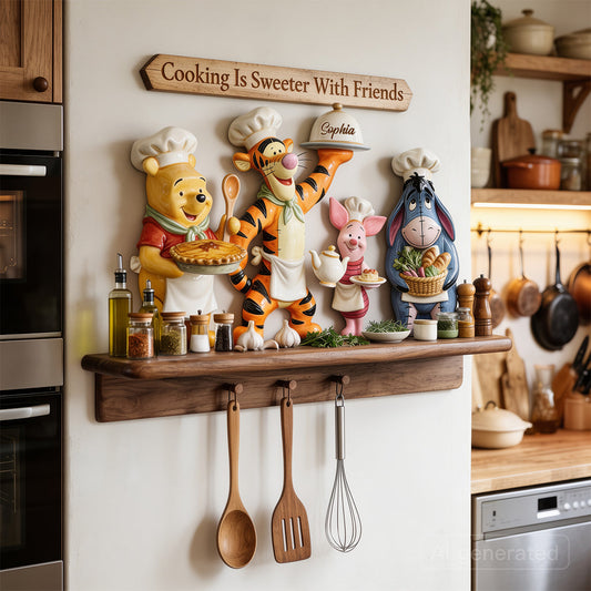 Home Is Where Honey Is - Personalized Yellow Bear Wooden Floating Shelf