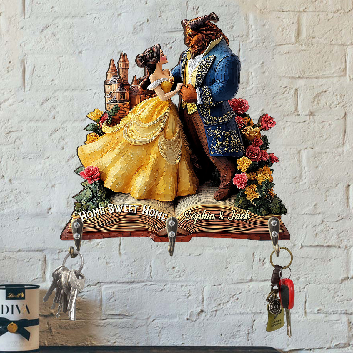 Home Sweet Home - Personalized Couple Custom Shaped Key Rack