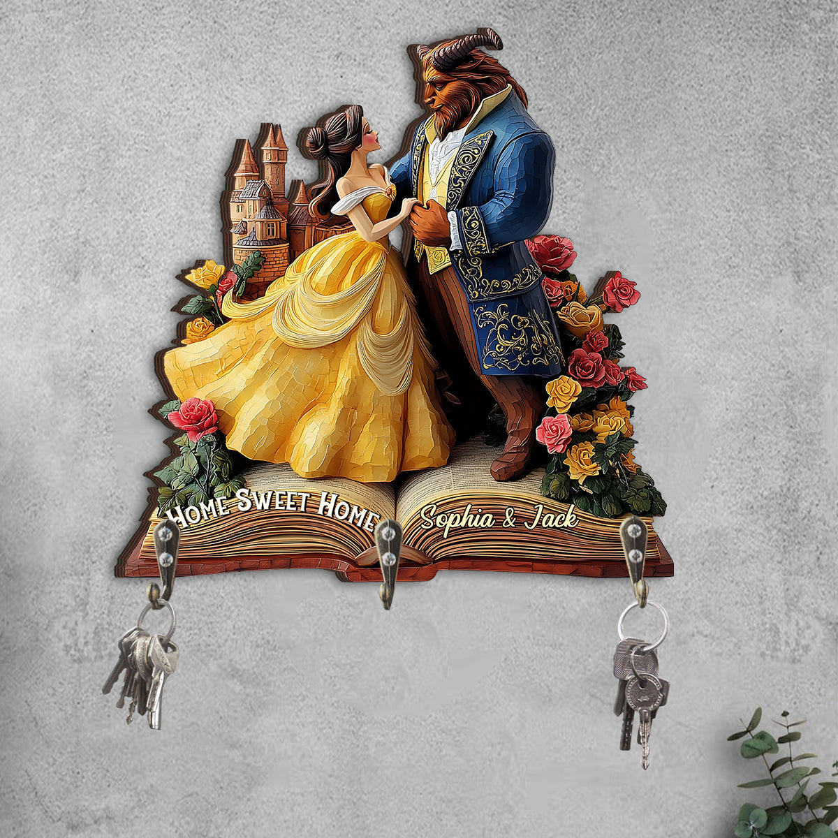 Home Sweet Home - Personalized Couple Custom Shaped Key Rack