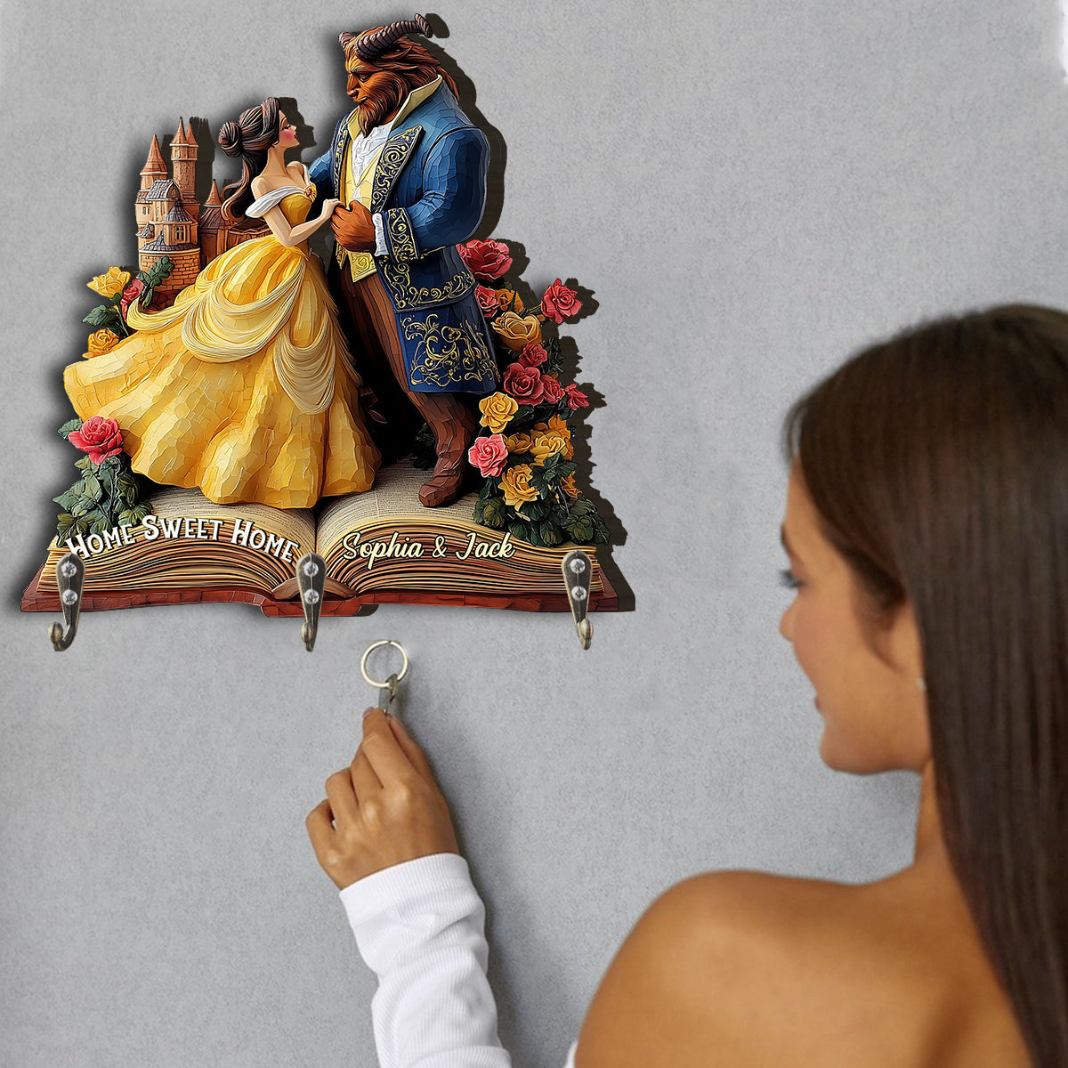 Home Sweet Home - Personalized Couple Custom Shaped Key Rack