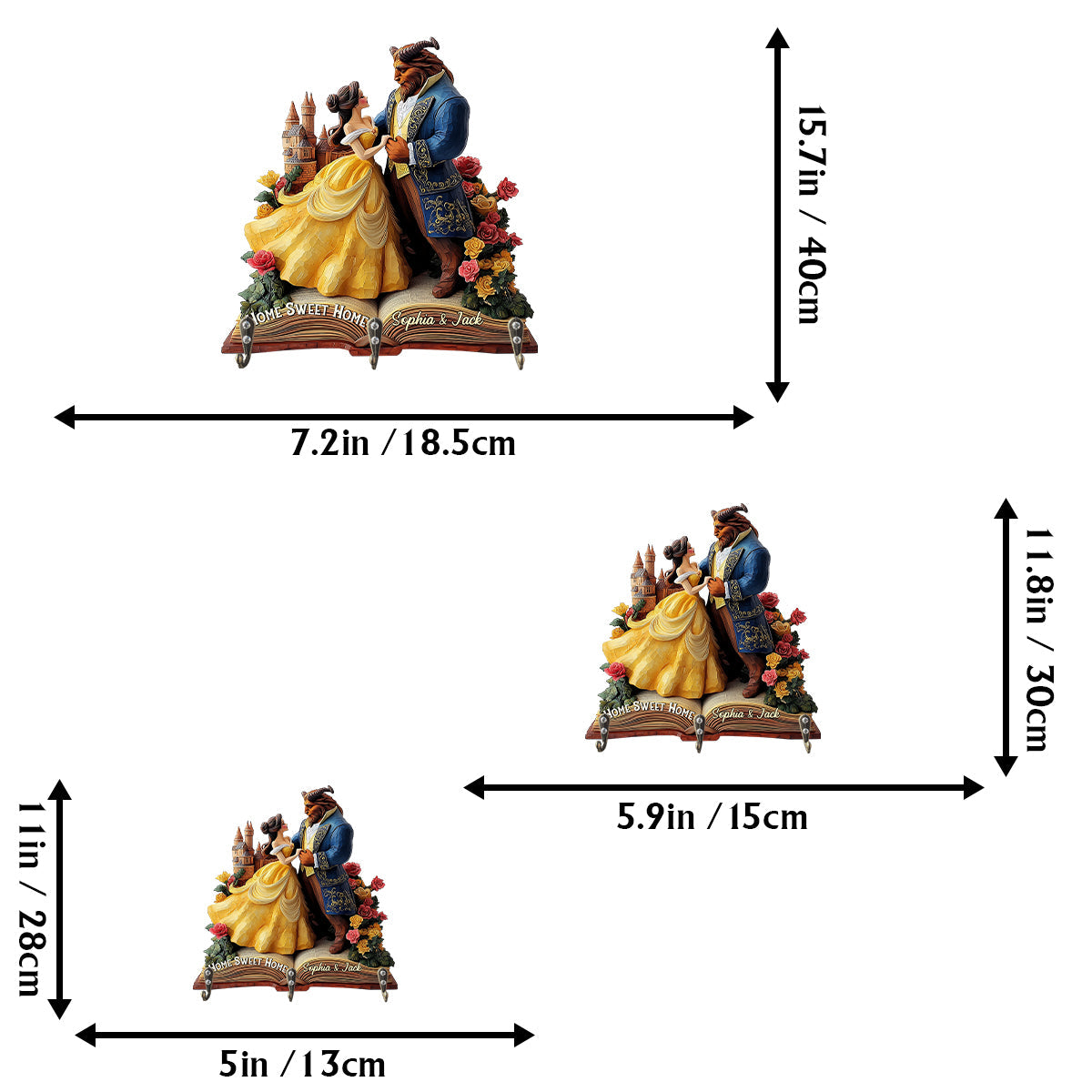 Home Sweet Home - Personalized Couple Custom Shaped Key Rack