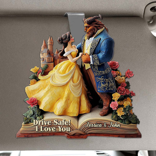 Drive Safe! I Love You - Personalized Couple Shaped Car Visor Clip