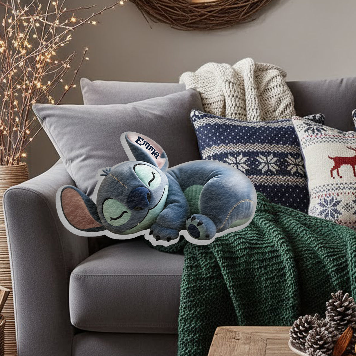 Sleeping Blue Monster - Personalized Ohana Faux Fur Shaped Pillow